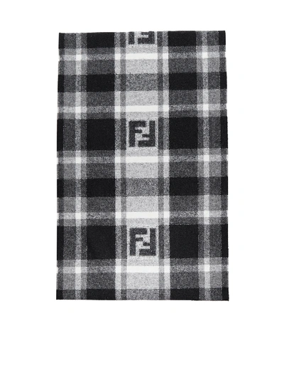 Shop Fendi Ff Logo Check Wool And Angora Scarf In Bianco Nero