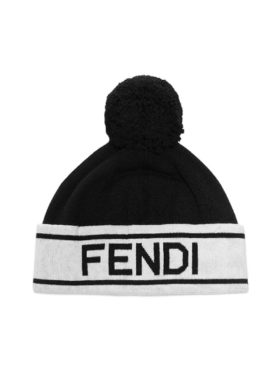 Shop Fendi Logo Cotton And Wool Beanie In Nero Bianco