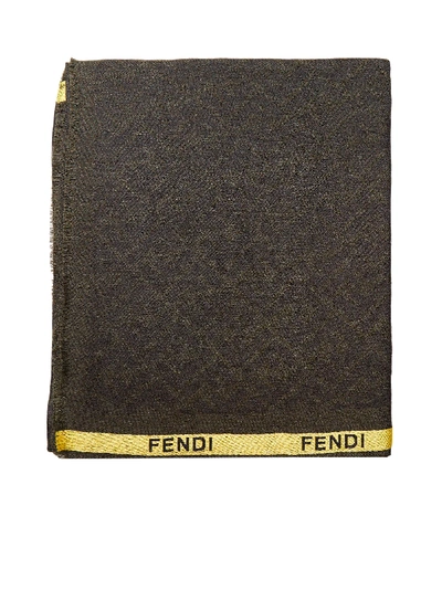 Shop Fendi Kefiah Logo Wool And Silk Foulard In Verde Militar Giallo