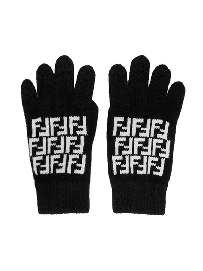 Shop Fendi Gloves In Nero Bianco