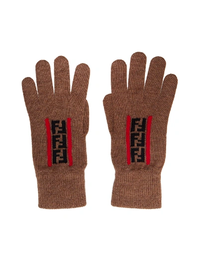 Shop Fendi Gloves In Fango Nero Rosso