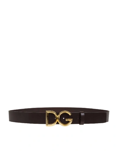 Shop Dolce & Gabbana Calfskin Belt With Metal Dg Logo