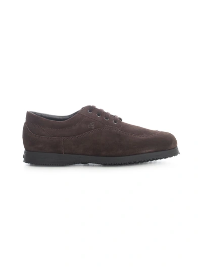 Shop Hogan Traditional Low Lace Up Shoes In Ebano