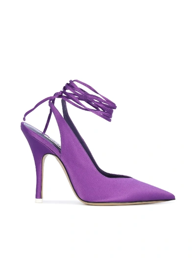 Shop Attico Venus High Heel Slingback Satin In Violet