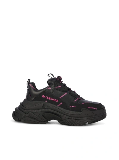 Shop Balenciaga Triple S Allover Logo In Black Pink