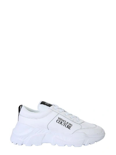 Shop Versace Jeans Couture Sneakers With Logo In Bianco
