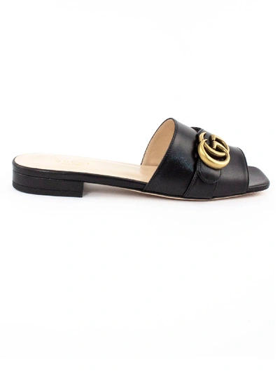 Shop Gucci Black Leather Slider In Nero