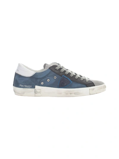 Shop Philippe Model Low Sneakers Prsx W/ White Heel In Mixage West Blue