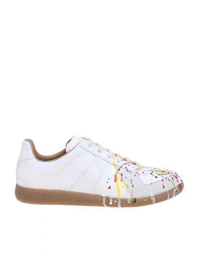 Shop Maison Margiela Leather Sneakers With Pollock Detail