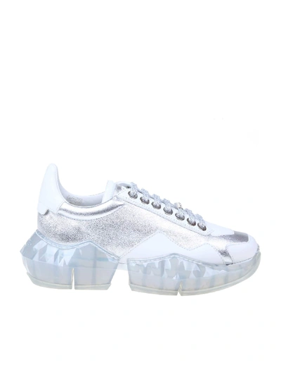 Shop Jimmy Choo Diamond Sneakers In Silver Color Laminated Leather