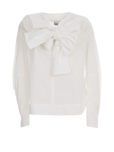 Shop Ganni Cotton Poplin Shirt L/s In Bright White