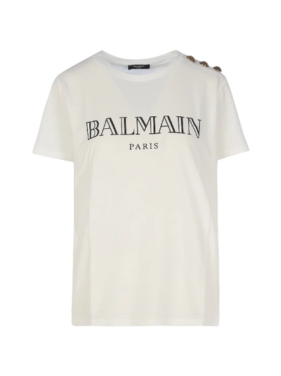 Shop Balmain Ss 3 Btn Vintage Logo T-shirt In Gab Blanc Noir