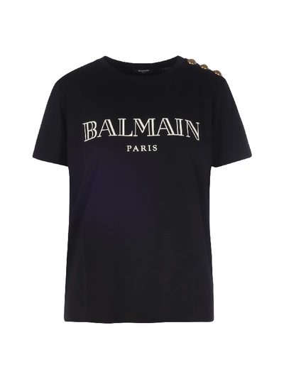 Shop Balmain Ss 3 Btn Vintage Logo T-shirt In Eab Noir Blanc