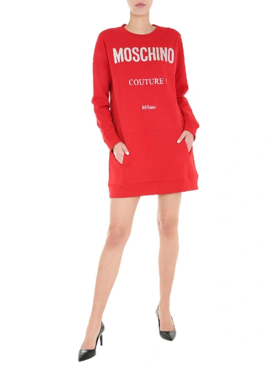Shop Moschino Printed Dress In Rosso