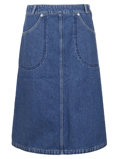 Shop Kenzo Knee Length Denim Skirt In Midnight Blue
