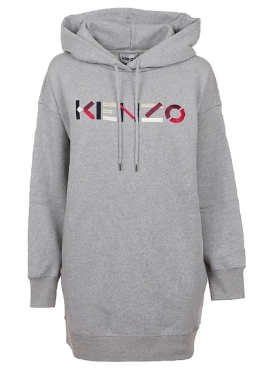 Shop Kenzo Hoodie Dress Logo Multic In Pearl Grey