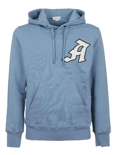 Shop Alexander Mcqueen Badge Hoodie In Ice Blue