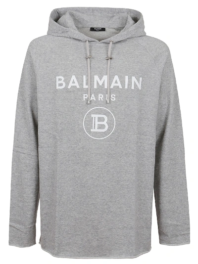 Shop Balmain Rubber Hoodie Raw Edge In Yad Gris Blanc