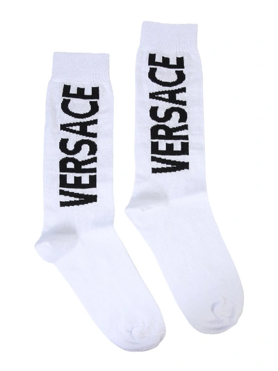 Shop Versace Socks With Logo In Bianco