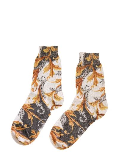 Shop Versace Baroque Printed Socks In Multicolor