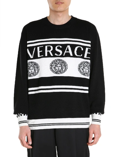 Shop Versace Crew Neck Sweater In Nero