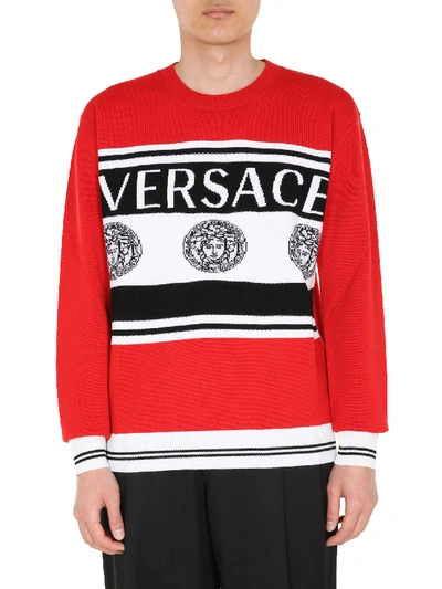 Shop Versace Crew Neck Sweater In Rosso