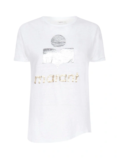 Shop Isabel Marant Étoile Koldi Logo Linen T-shirt In White