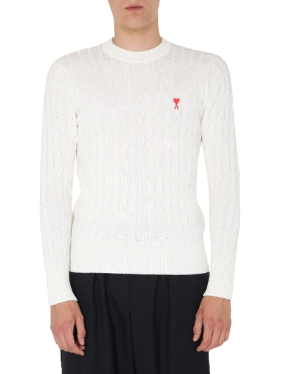 Shop Ami Alexandre Mattiussi Crew Neck Sweater In Bianco