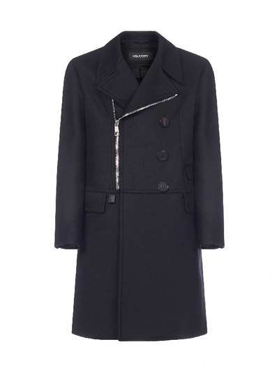 Shop Neil Barrett Zip-up Wool-blend Coat In Black