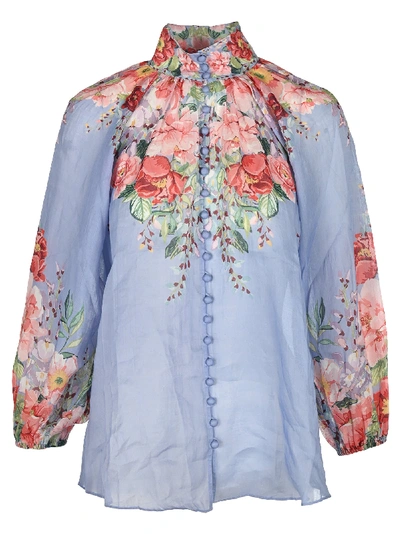 Shop Zimmermann Bellitude Floral Blouse In Light Blue