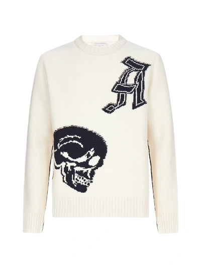 Shop Alexander Mcqueen Skull-intarsia Lambswool Sweater In Ivory Black