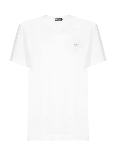 Shop Dolce & Gabbana Logo-plaque Cotton T-shirt In Bianco Ottico
