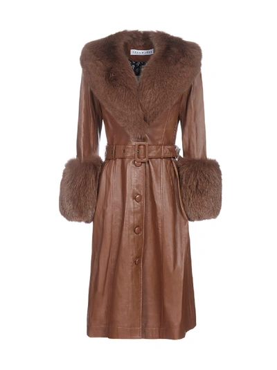 Shop Saks Potts Fox-fur Trimmed Lambskin Coat In Walnut