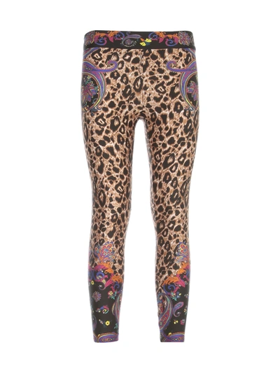 Shop Versace Jeans Couture Printed Leggings Pants In Nero