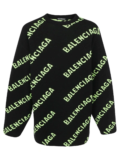 Balenciaga Sweater In Black/acid Green | ModeSens