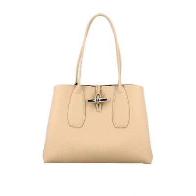 Shop Longchamp Large Shopping Bag In Textured Leather In Beige