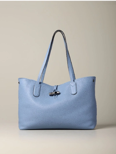 Shop Longchamp Shoulder Bag Lonchamp Medium Shopping Bag In Textured Leather In Gnawed Blue