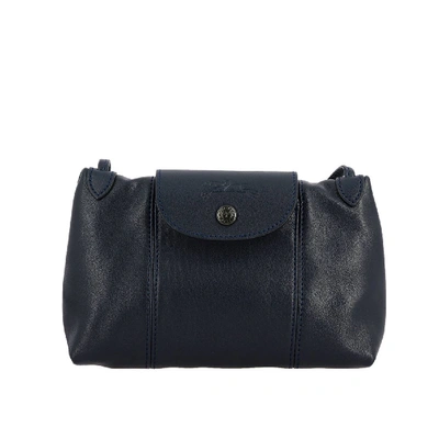 Shop Longchamp Shoulder Bag In Leather In Blue