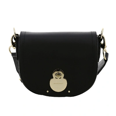 Shop Longchamp Leather Bag With Shoulder Strap In Black