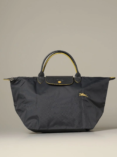 Shop Longchamp Bag In Nylon With Embroidered Logo In Grey