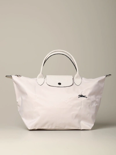 Shop Longchamp Bag In Nylon With Embroidered Logo In Ice