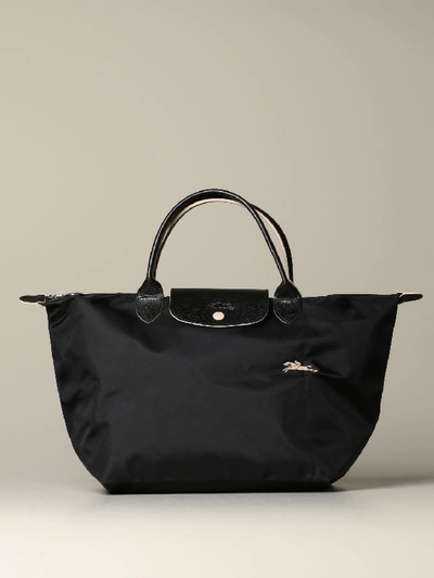 Shop Longchamp Bag In Nylon With Embroidered Logo In Black