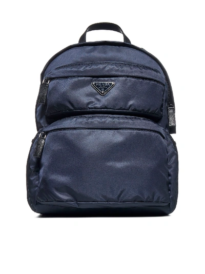Shop Prada Logo-plaque Nylon Backpack In Bleu