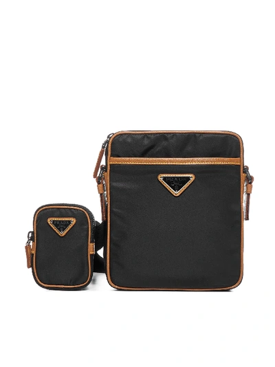 Shop Prada Logo-plaque Nylon And Saffiano Leather Bag In Nero Caramel