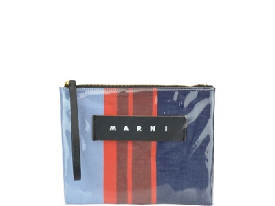 Shop Marni Logo Striped Pouch In Multicolor