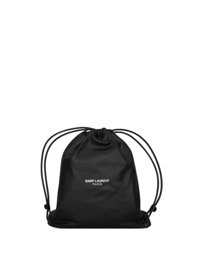 Shop Saint Laurent Logo Print Drawstraing Backpack In Black