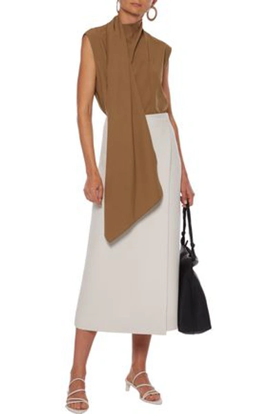 Shop The Row Saio Wool And Silk-blend Midi Wrap Skirt In Ecru