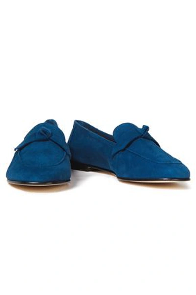 Shop Alexandre Birman Knotted Suede Loafers In Storm Blue