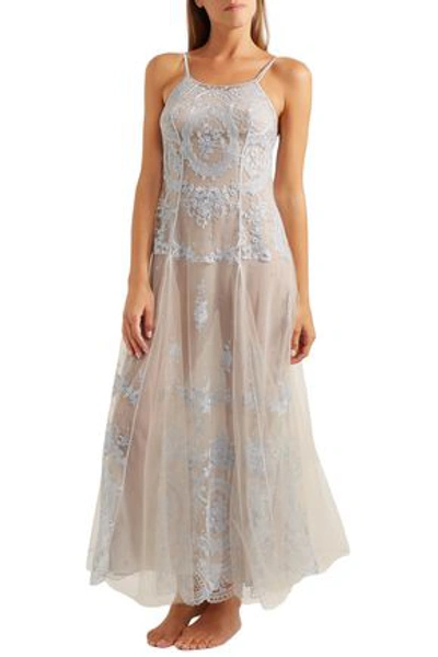 Shop Id Sarrieri Célestine Embroidered Tulle Nightdress In Stone