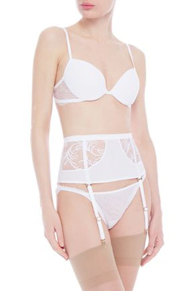 Shop La Perla Embroidered Stretch-jersey And Tulle Suspender Belt In White
